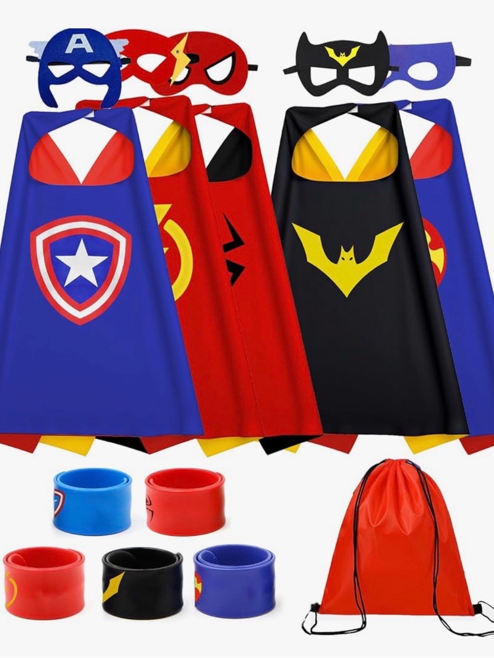 Kids Superhero Costume Capes and Masks Set - Blue Red Black